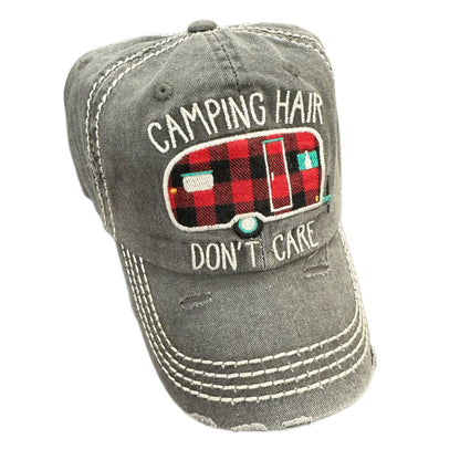 KBETHOS Ladies’ Washed Vintage Ballcap - Camping Hair Don’t Care