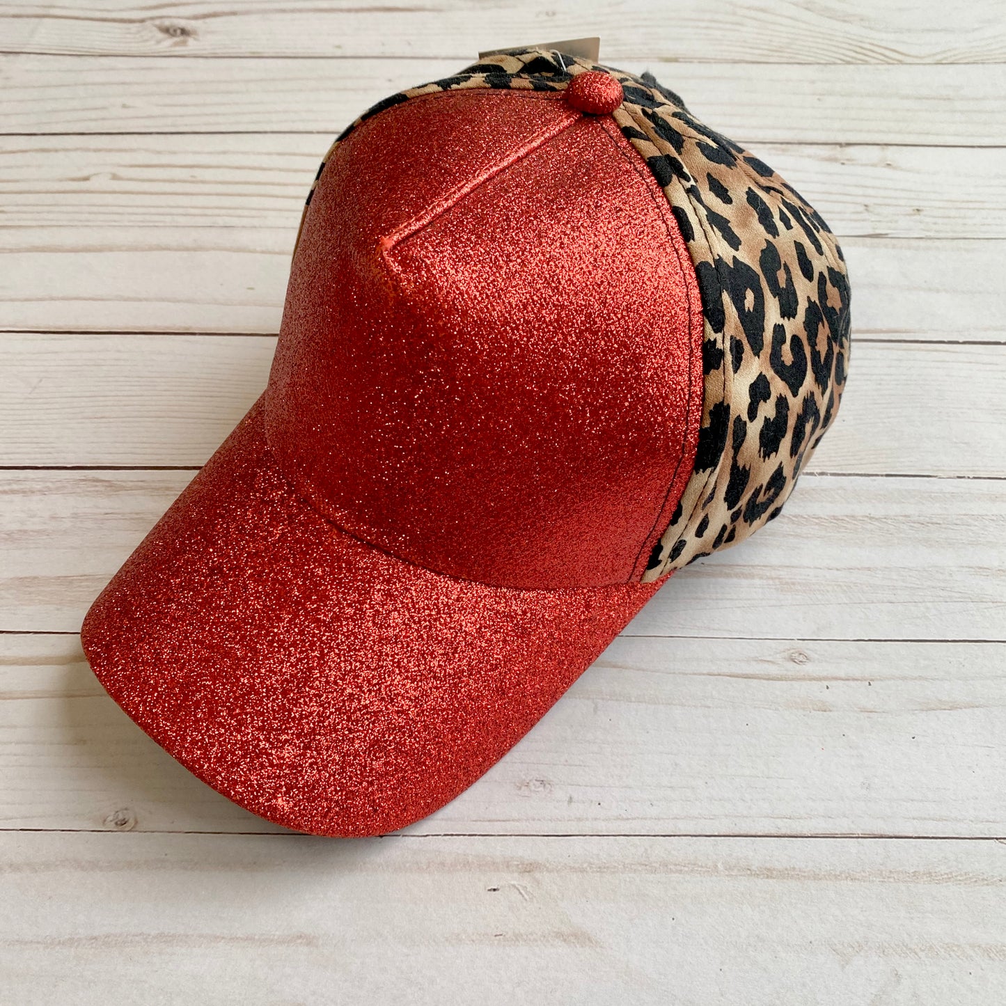 Leopard & Red Glitter Pony Cap
