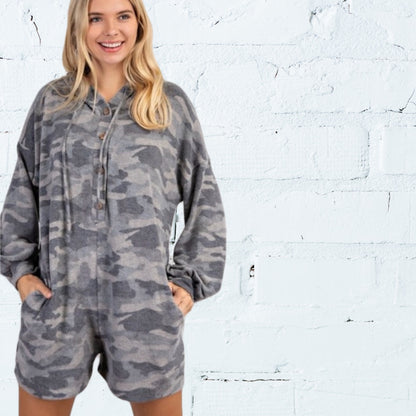 Camo Cashmere Knit Hooded Romper